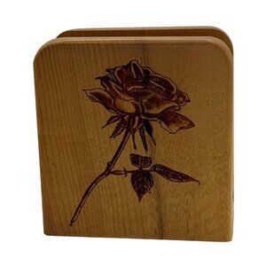 An original from Woods of the West Myrtlewood, Oregon Napkin Holder Rose Etching
